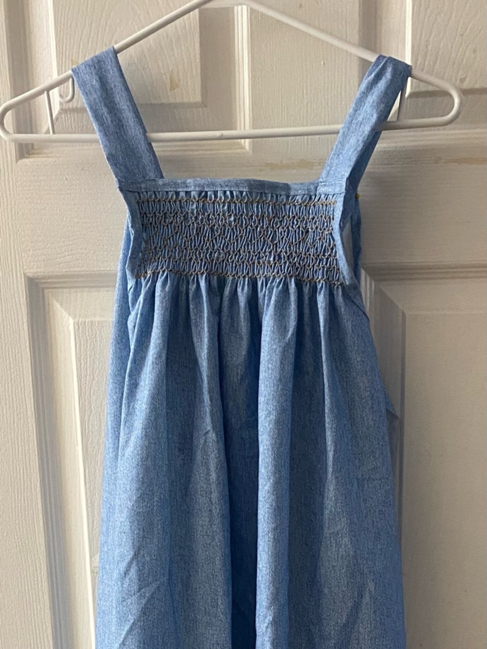 Denim-Look Smocked Cotton Dress XXS
